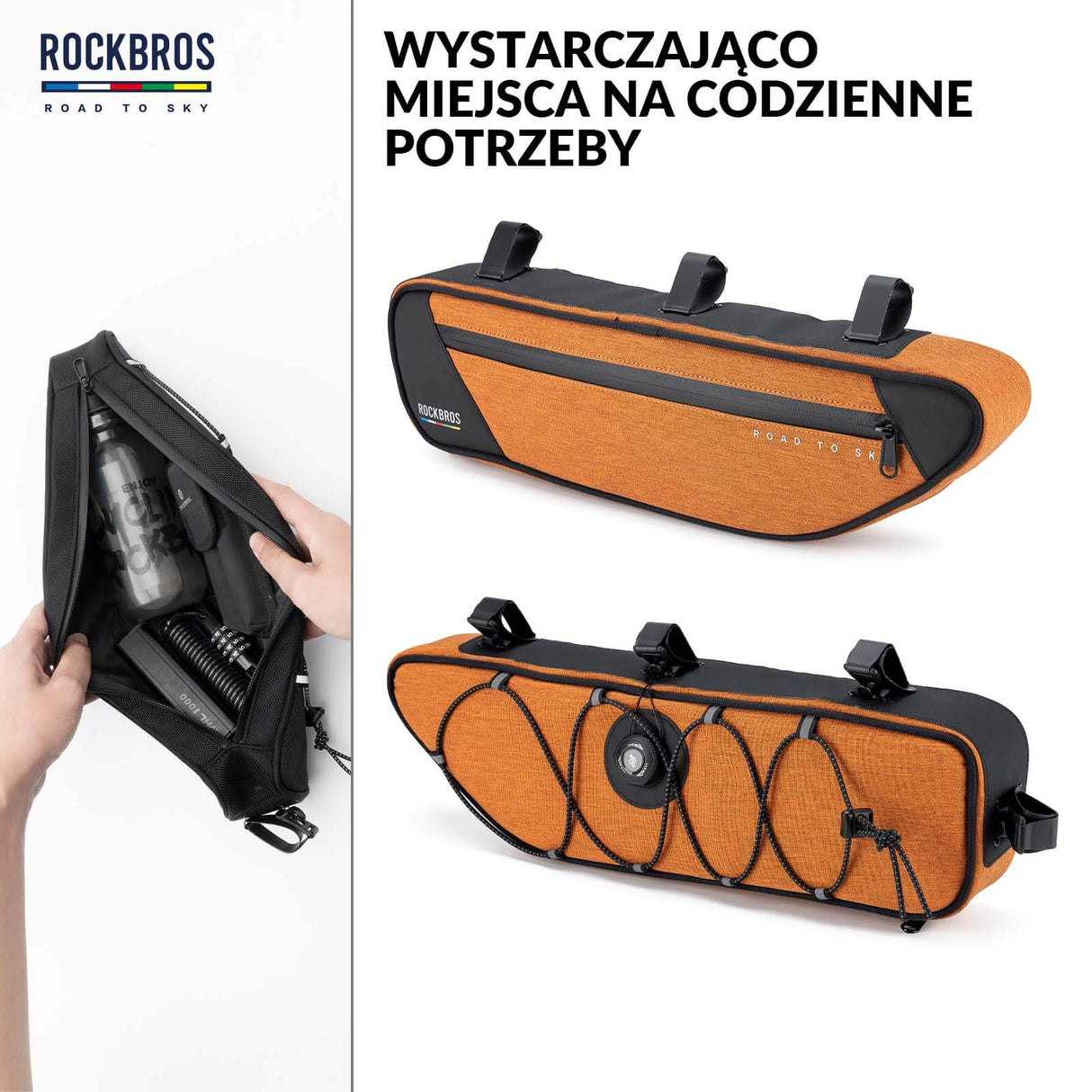 ROAD TO SKY Torba Rowerowa na Ramę Wodoodporna Odblaskowa 0,7L-Pomarańczowy
