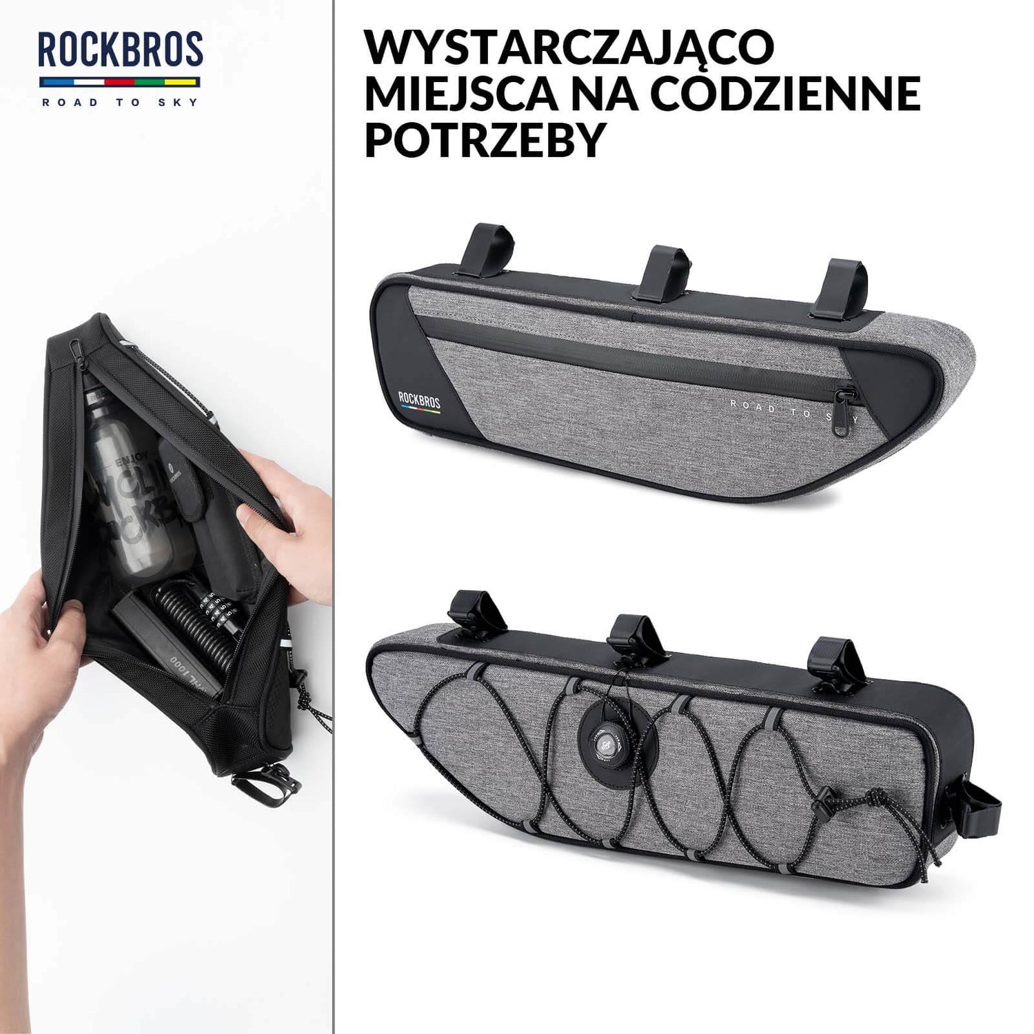 ROAD TO SKY Torba Rowerowa na Ramę Wodoodporna Odblaskowa 0,7L-Szary