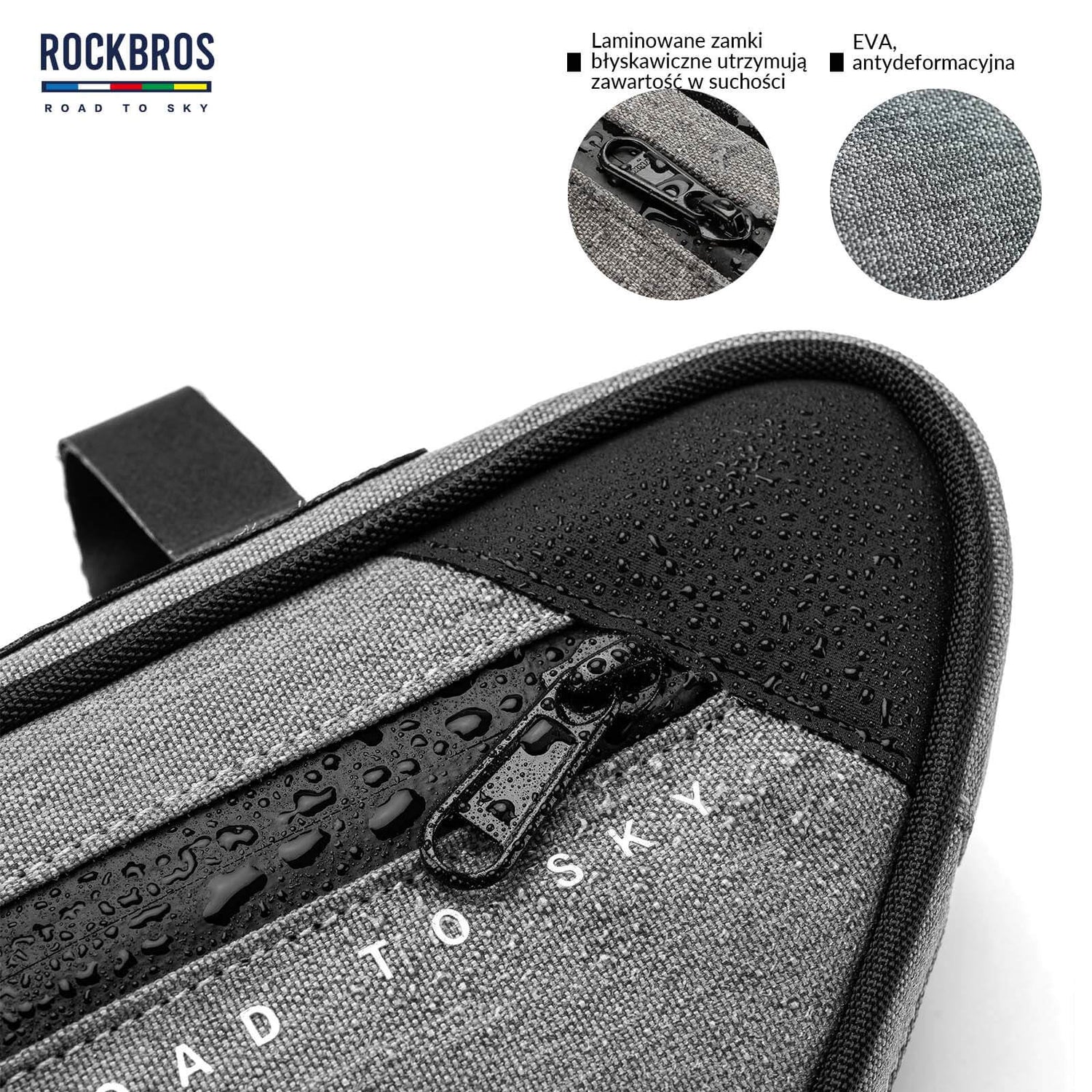 ROAD TO SKY Torba Rowerowa na Ramę Wodoodporna Odblaskowa 0,7L-Szary