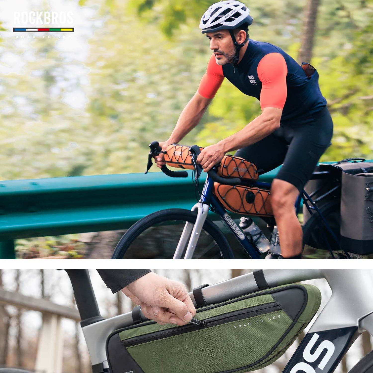 ROAD TO SKY Torba Rowerowa na Ramę Wodoodporna Odblaskowa 0,7L-Zielony