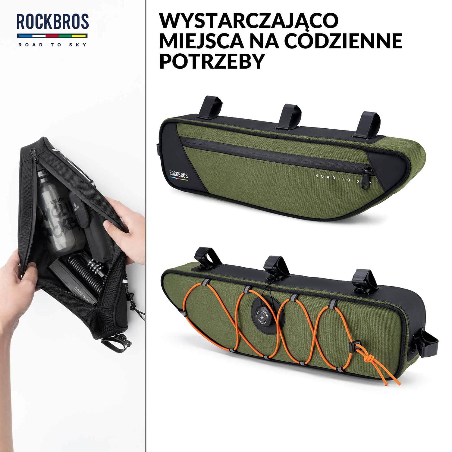 ROAD TO SKY Torba Rowerowa na Ramę Wodoodporna Odblaskowa 0,7L-Zielony