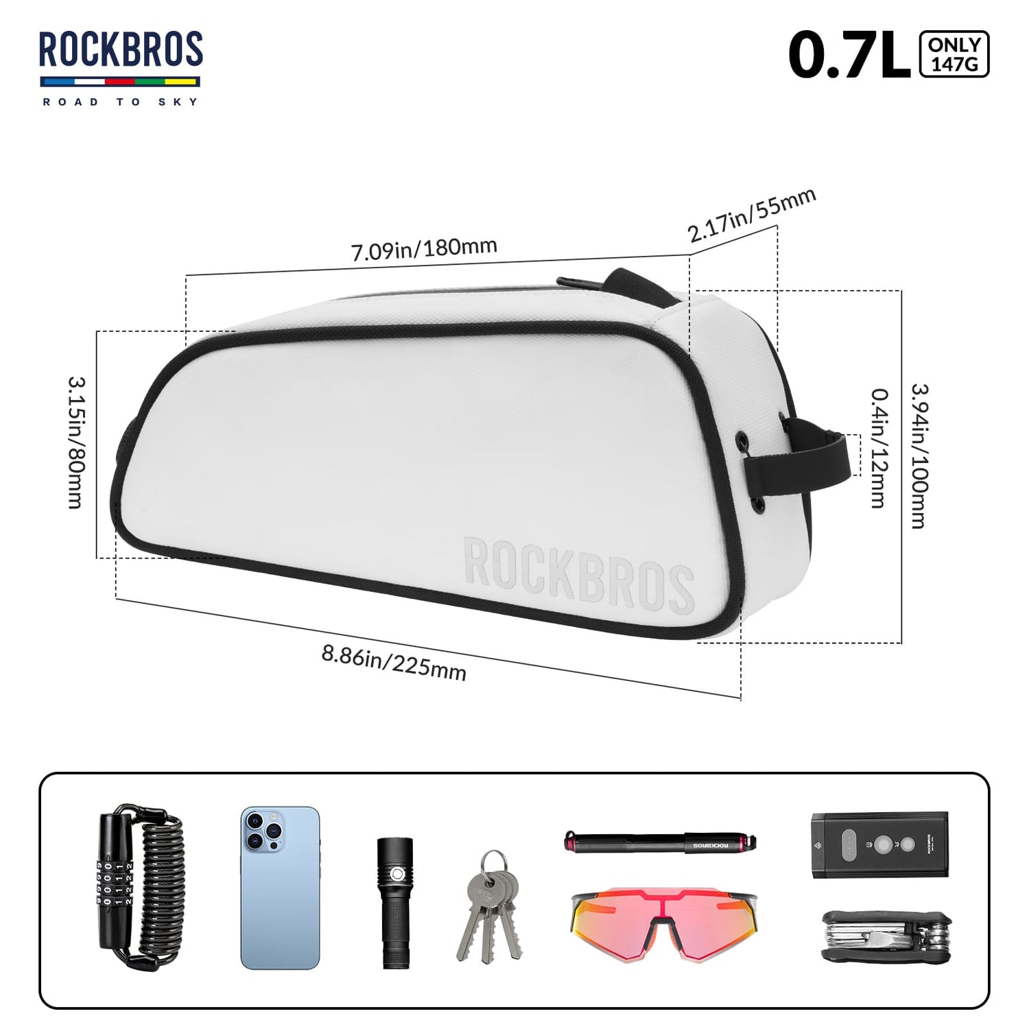 ROCKBROS ROAD TO SKY Torba Rowerowa na Ramę Wodoodporna 0,7L Torby na ramę