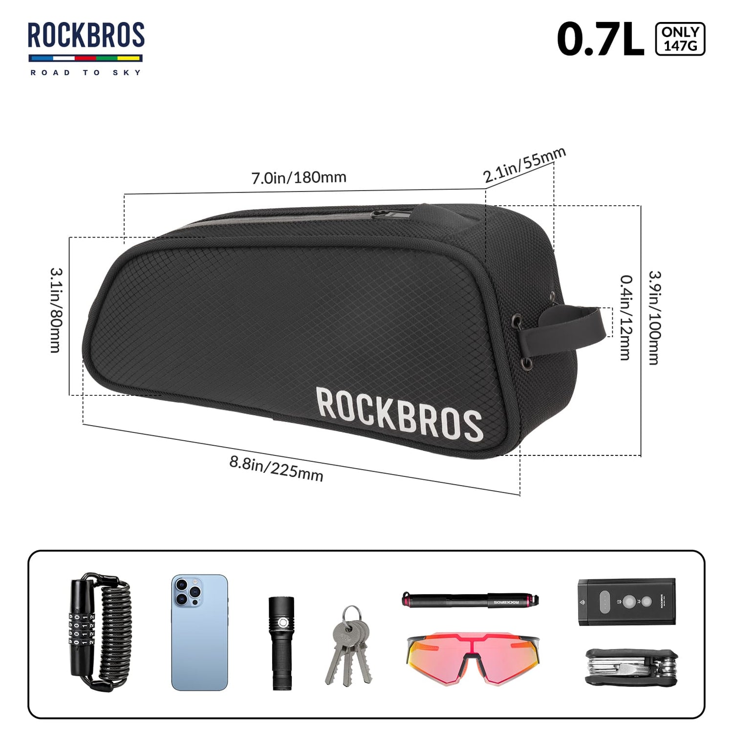 ROCKBROS ROAD TO SKY Torba Rowerowa na Ramę Wodoodporna 0,7L Torby na ramę