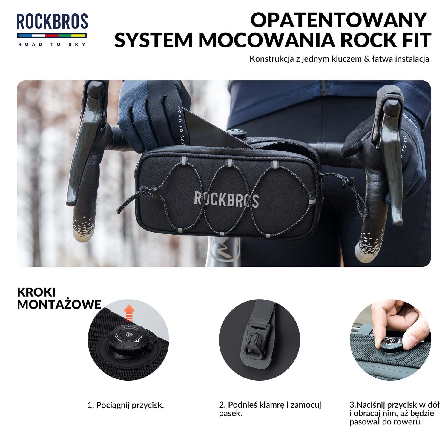 ROCKBROS ROAD TO SKY Torby na Kierownicę Rowerową Wodoodporna 1.9L Torby na kierownicę