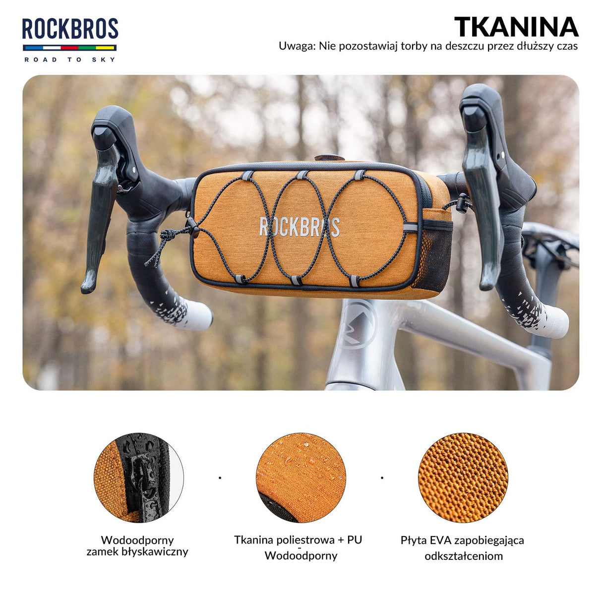 ROAD TO SKY Torby na Kierownicę Rowerową Wodoodporna Odblaskowa 1.9L- Pomarańczowy