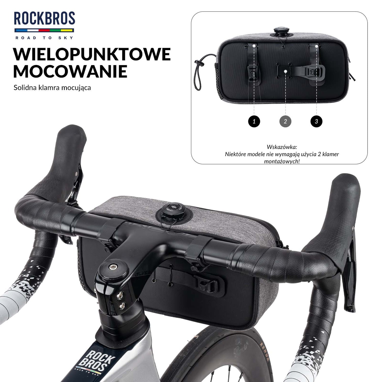 ROAD TO SKY Torby na Kierownicę Rowerową Wodoodporna Odblaskowa 1.9L- Szary