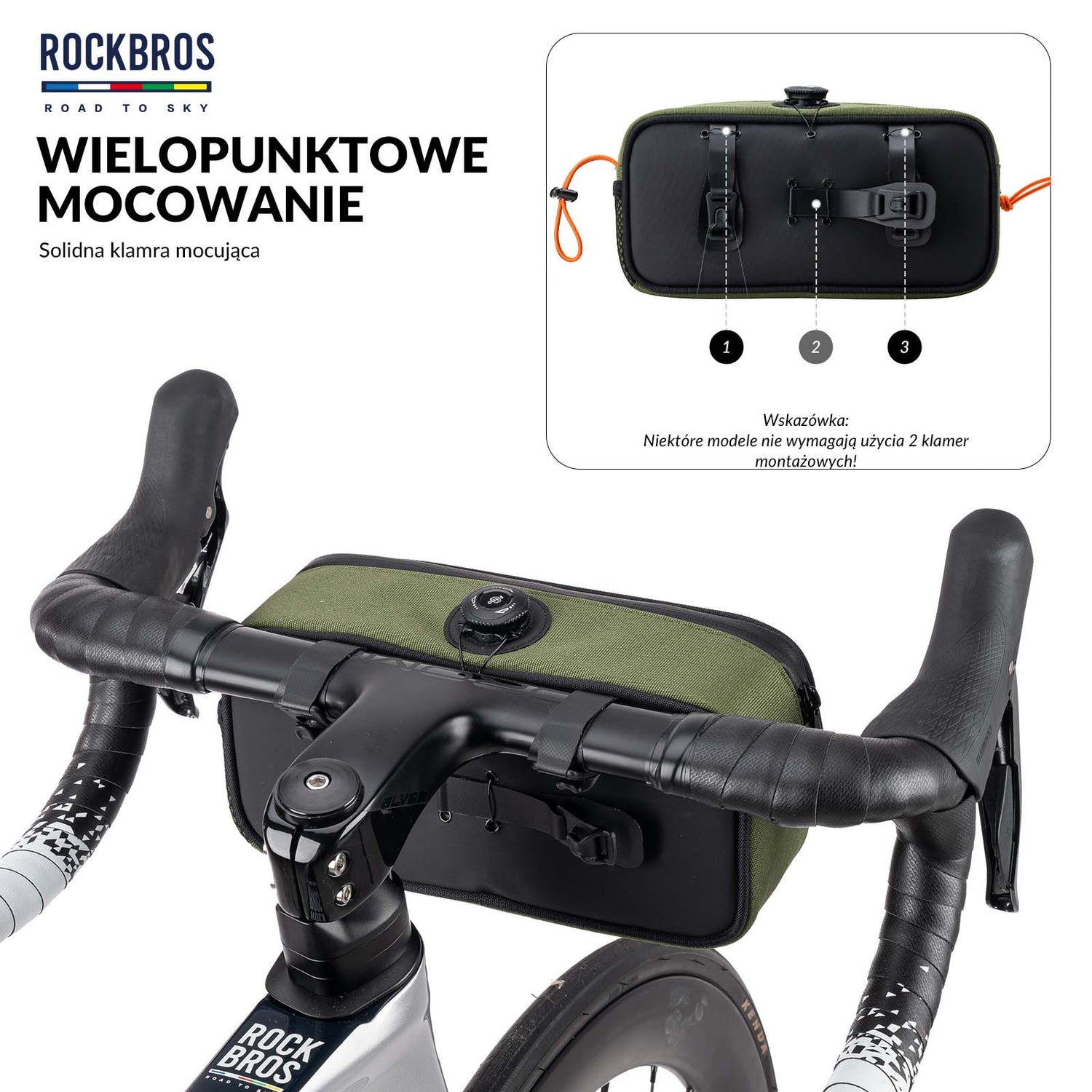 ROAD TO SKY Torby na Kierownicę Rowerową Wodoodporna Odblaskowa 1.9L- Zielony