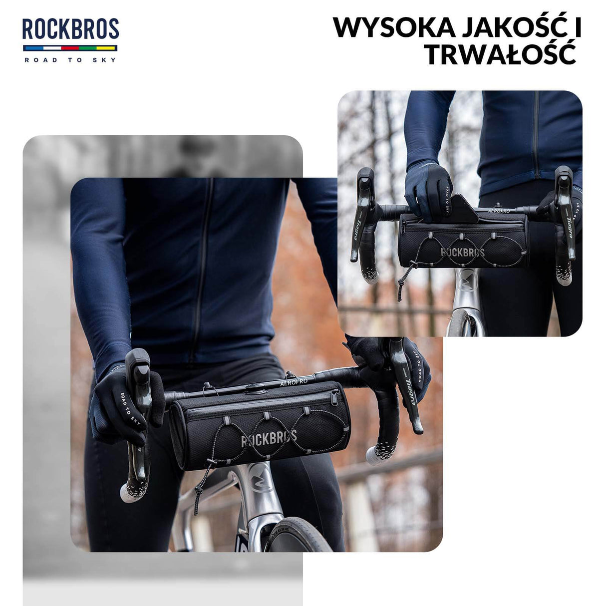 ROAD TO SKY Torby na Kierownicę Rowerową Wodoodporna Odblaskowa Stabilna 1,5L-Czarny