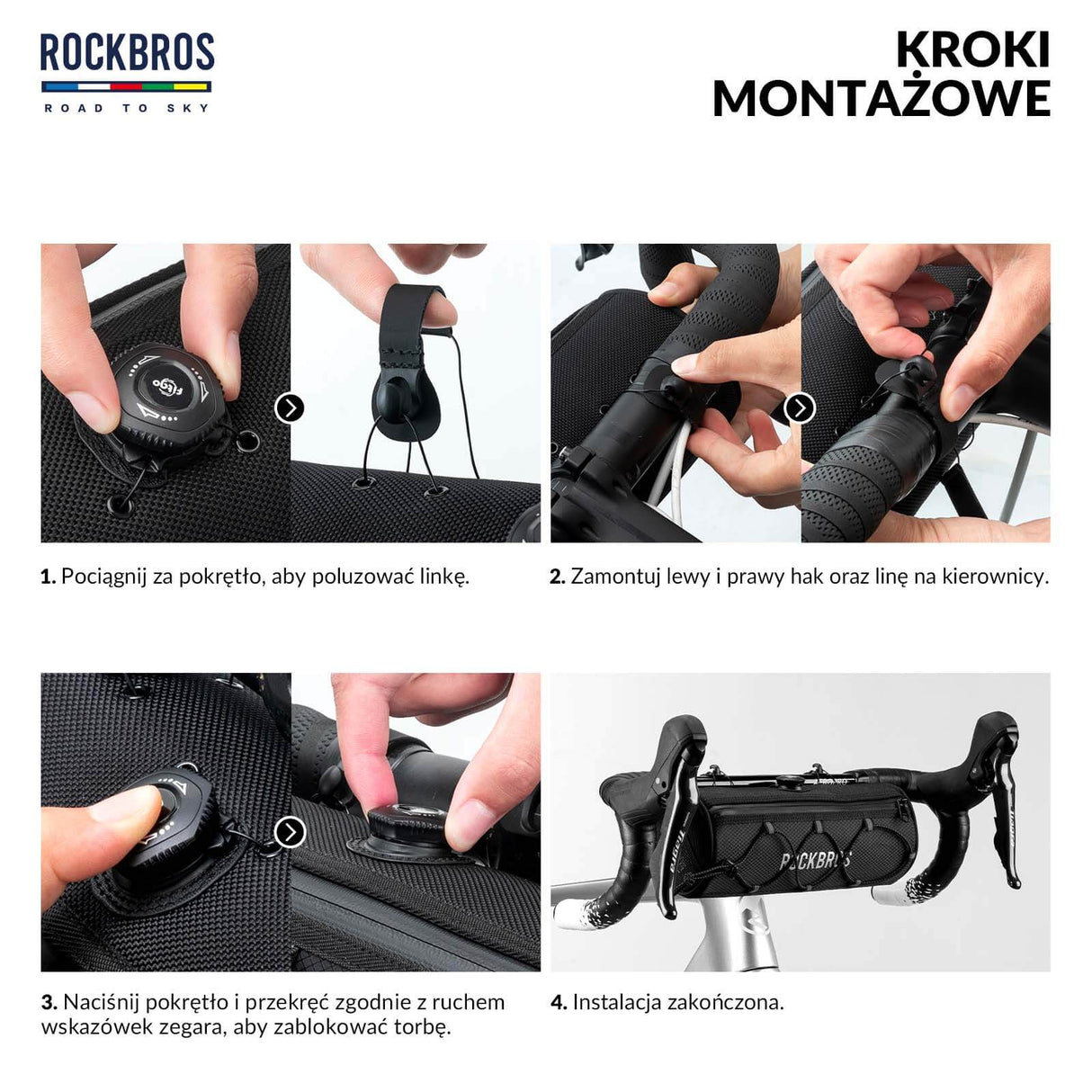 ROAD TO SKY Torby na Kierownicę Rowerową Wodoodporna Odblaskowa Stabilna 1,5L-Czarny