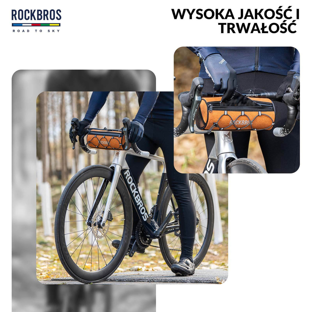 ROAD TO SKY Torby na Kierownicę Rowerową Wodoodporna Odblaskowa Stabilna 1,5L-Pomarańczowy