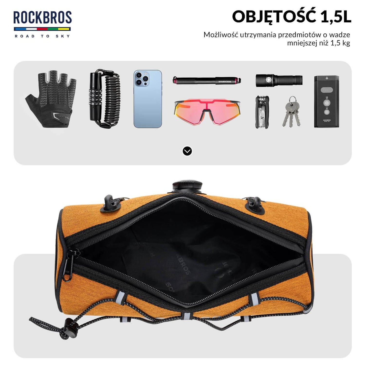 ROCKBROS ROAD TO SKY Torby na Kierownicę Rowerową Wodoodporna 1,5L Torby na kierownicę