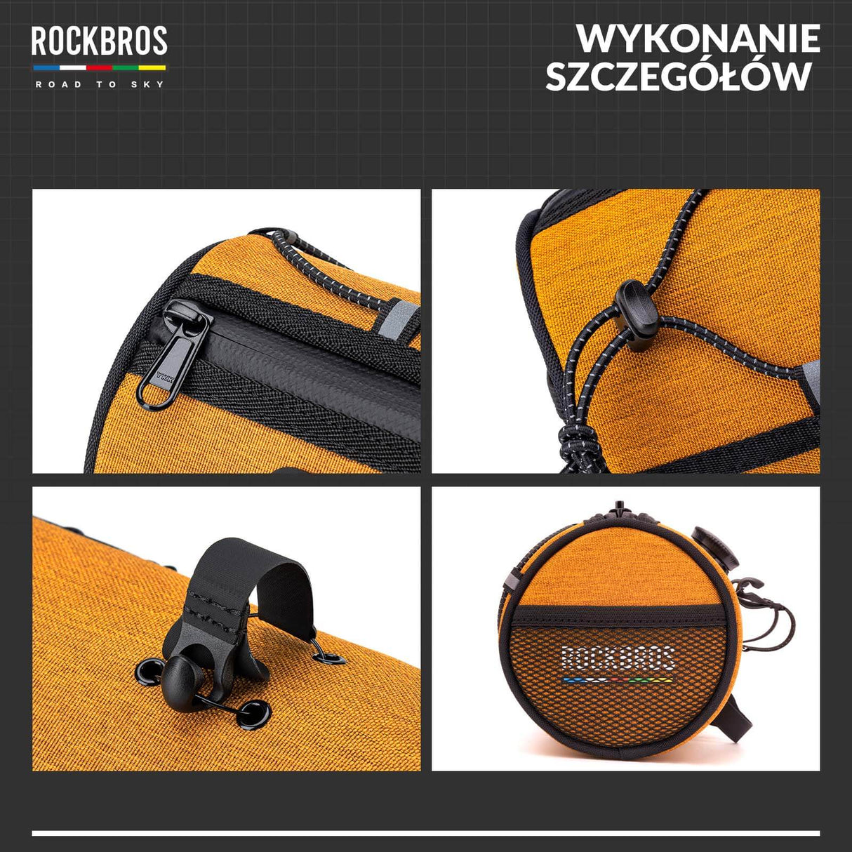ROAD TO SKY Torby na Kierownicę Rowerową Wodoodporna Odblaskowa Stabilna 1,5L-Pomarańczowy