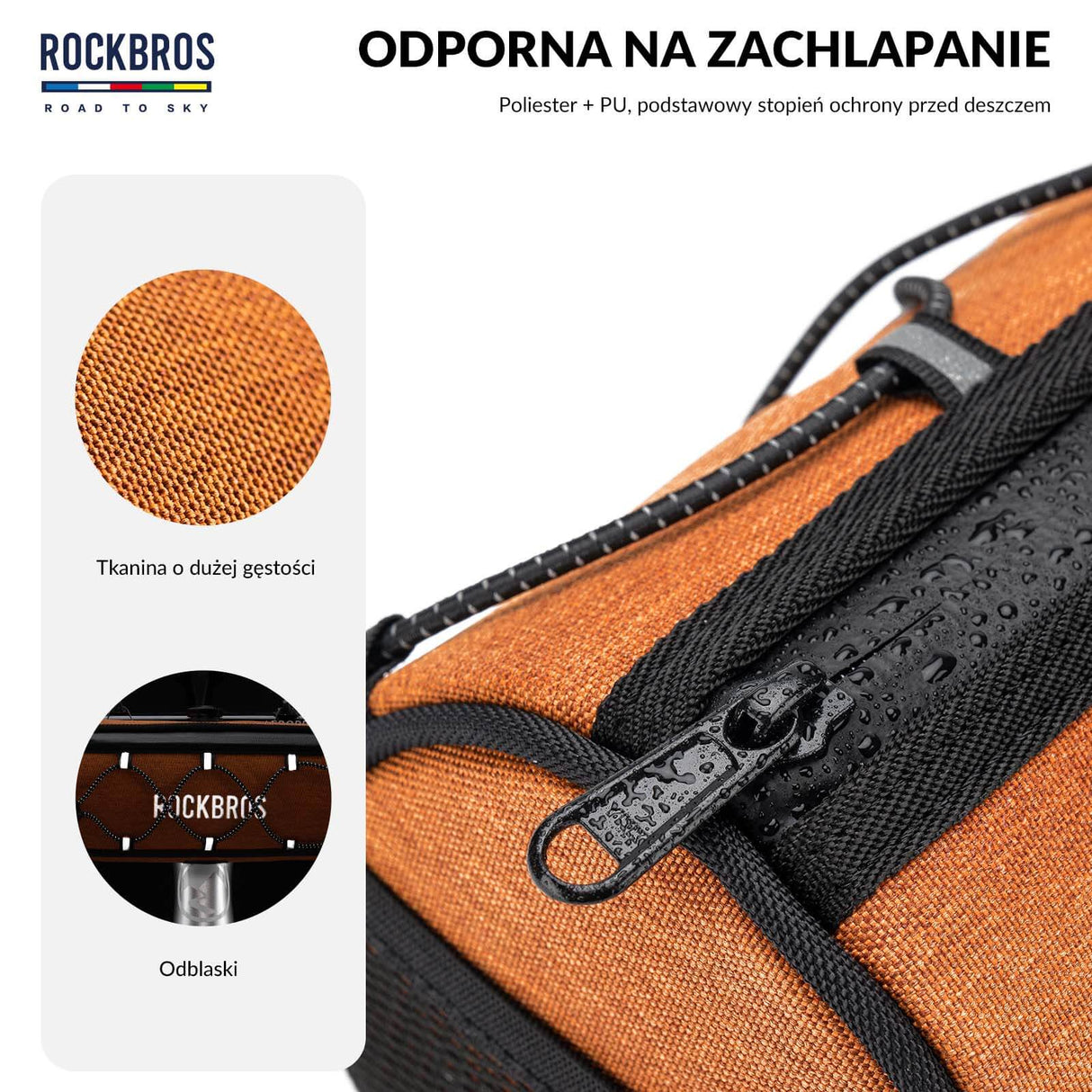 ROAD TO SKY Torby na Kierownicę Rowerową Wodoodporna Odblaskowa Stabilna 1,5L-Pomarańczowy