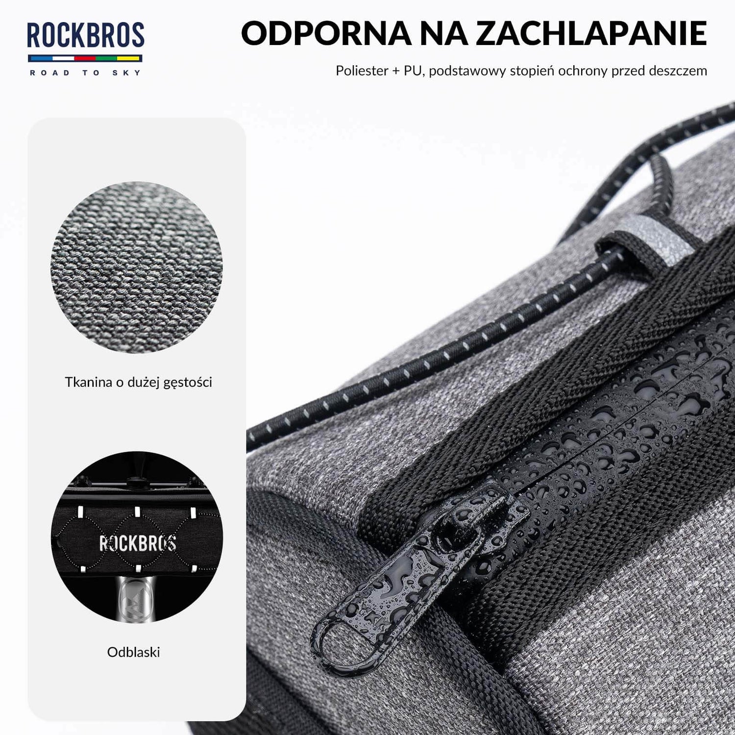 ROAD TO SKY Torby na Kierownicę Rowerową Wodoodporna Odblaskowa Stabilna 1,5L-Szary