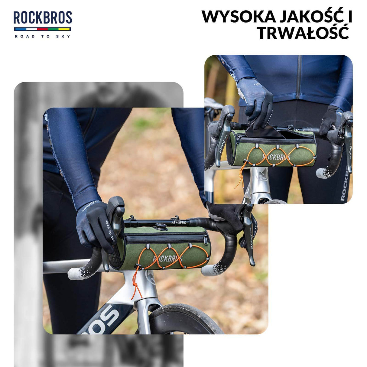 ROAD TO SKY Torby na Kierownicę Rowerową Wodoodporna Odblaskowa Stabilna 1,5L-Zielony