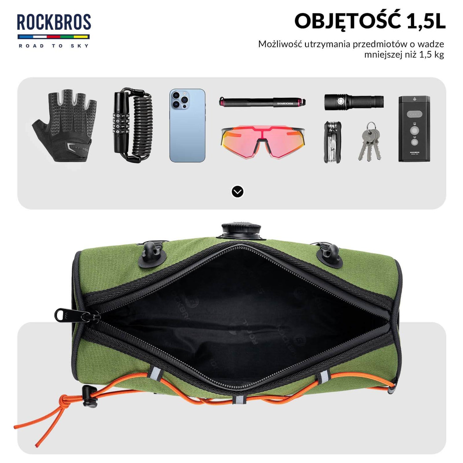ROCKBROS ROAD TO SKY Torby na Kierownicę Rowerową Wodoodporna 1,5L Torby na kierownicę