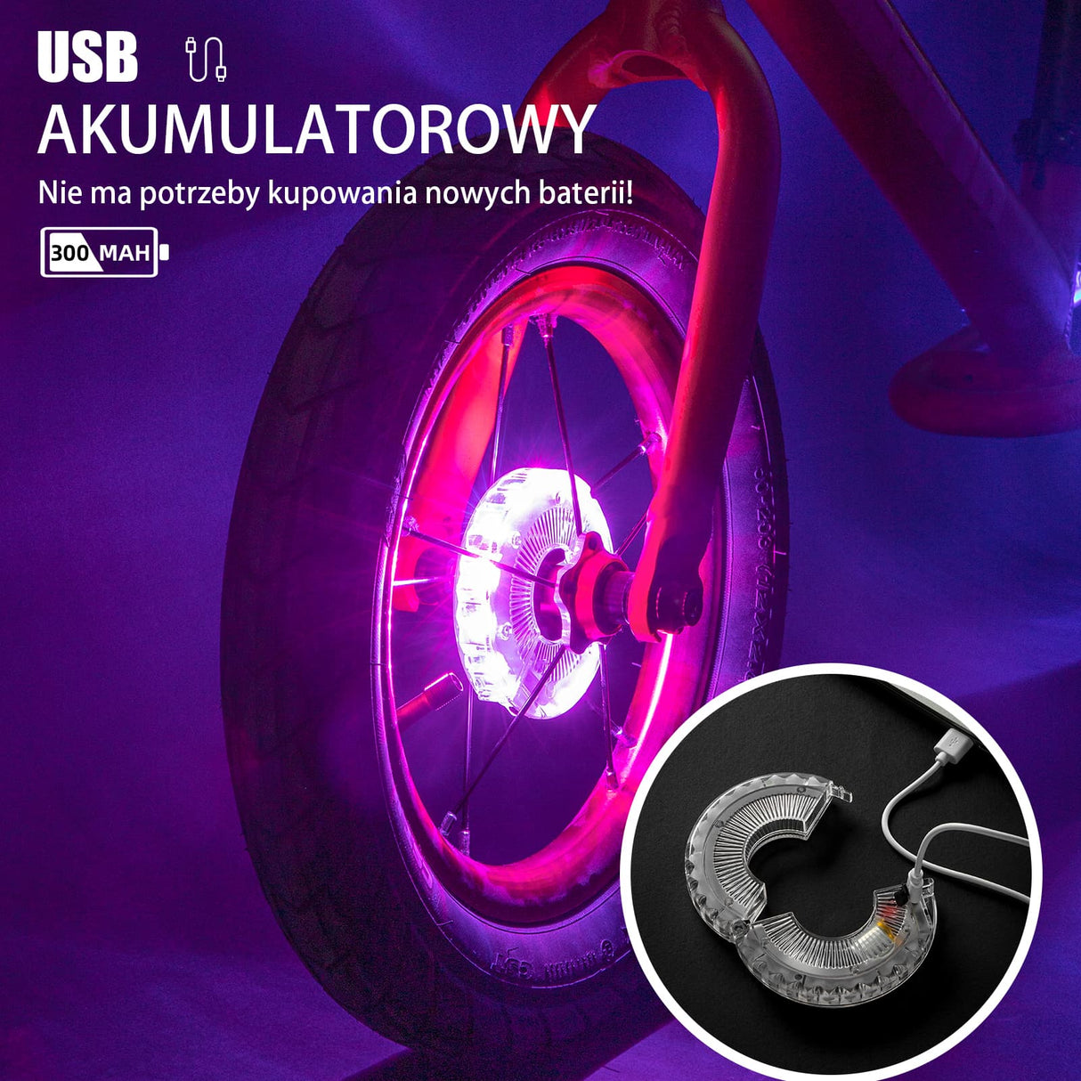 ROCKBROS Światło Koła Rowerowego USB-Ładowalna, Wodoodporna Lampa Do Obręczy Światła rowerowe