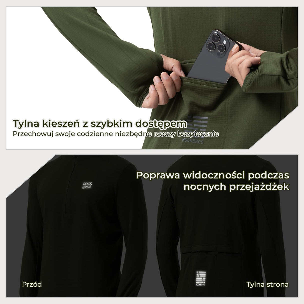 ROCKBROS Ciepła Bluza Kurtki z Polarem Ciemnozielony-YPW080 Kurtki