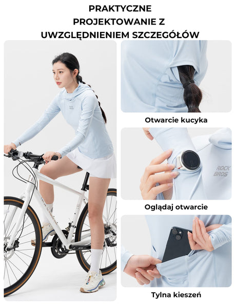 ROCKBROS Damska Bluza Rowerowa Z Kapturem UPF 50+ -YPW078-1 Koszulki