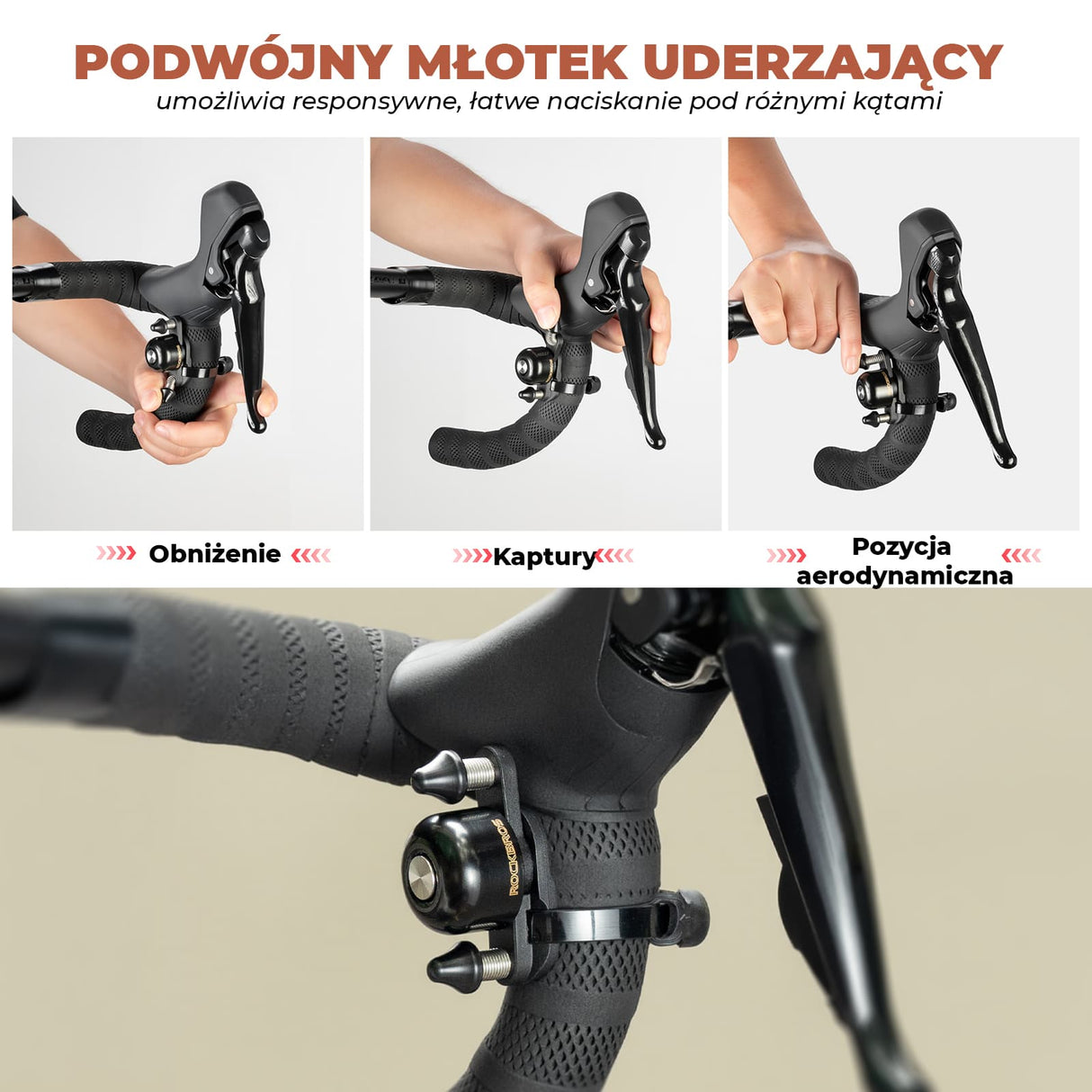 ROCKBROS Dual Hammer Bike Bell – Głośny, podwójny dzwonek rowerowy dla dzieci i dorosłych