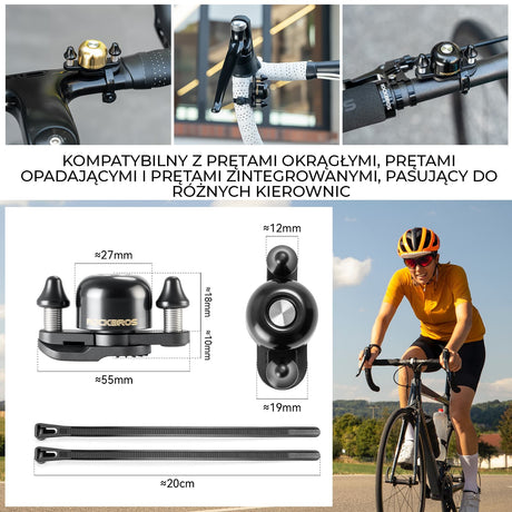 ROCKBROS Dual Hammer Bike Bell – Głośny, podwójny dzwonek rowerowy dla dzieci i dorosłych-Czarny