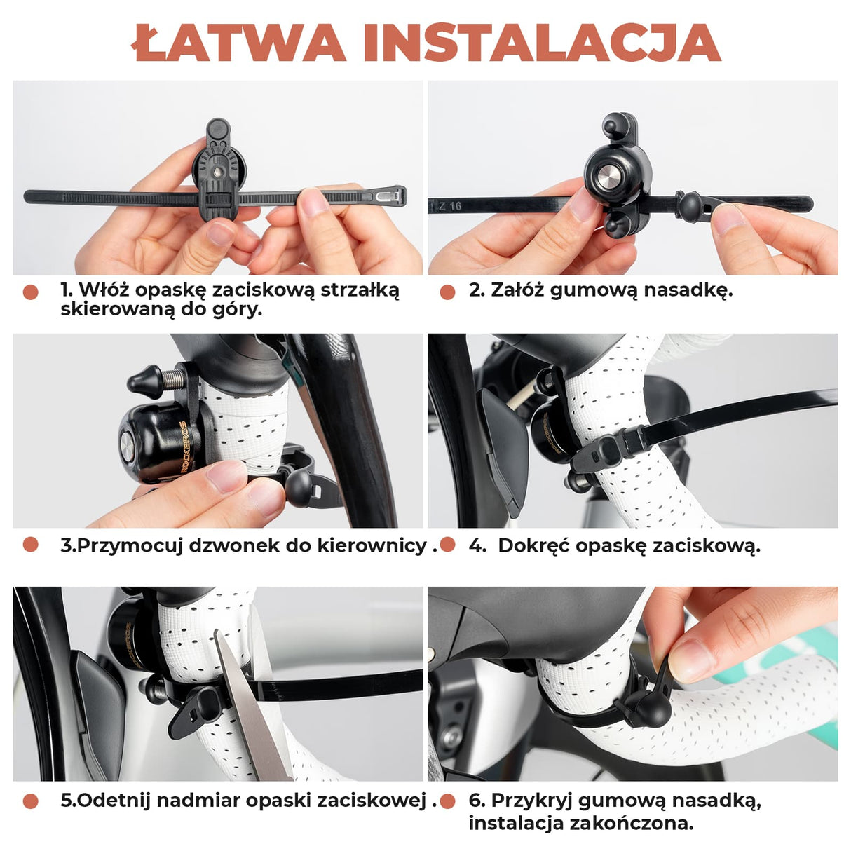 ROCKBROS Dual Hammer Bike Bell – Głośny, podwójny dzwonek rowerowy dla dzieci i dorosłych-Czarny
