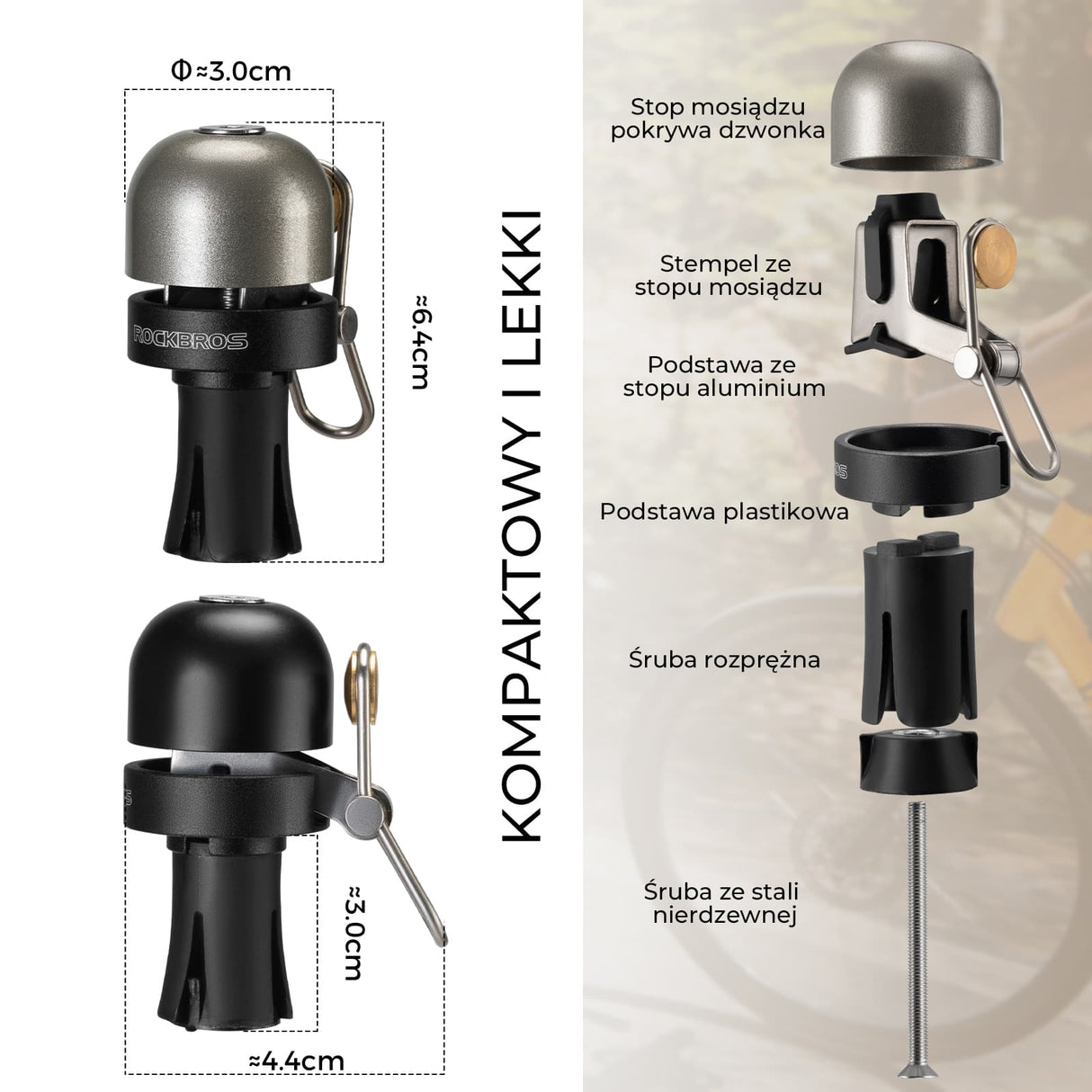 ROCKBROS Dzwonek do Roweru Szosowego Kompatybilny 100dB z Kierownicami 22,2 mm-BB2502 Dzwonki