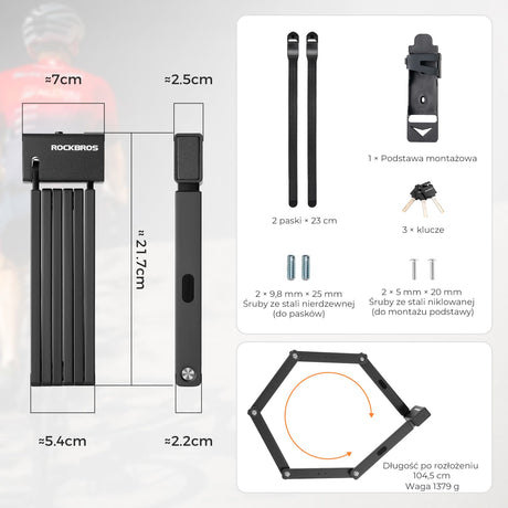 ROCKBROS Składane Zabezpieczenie Roweru 104 cm Zapięcia