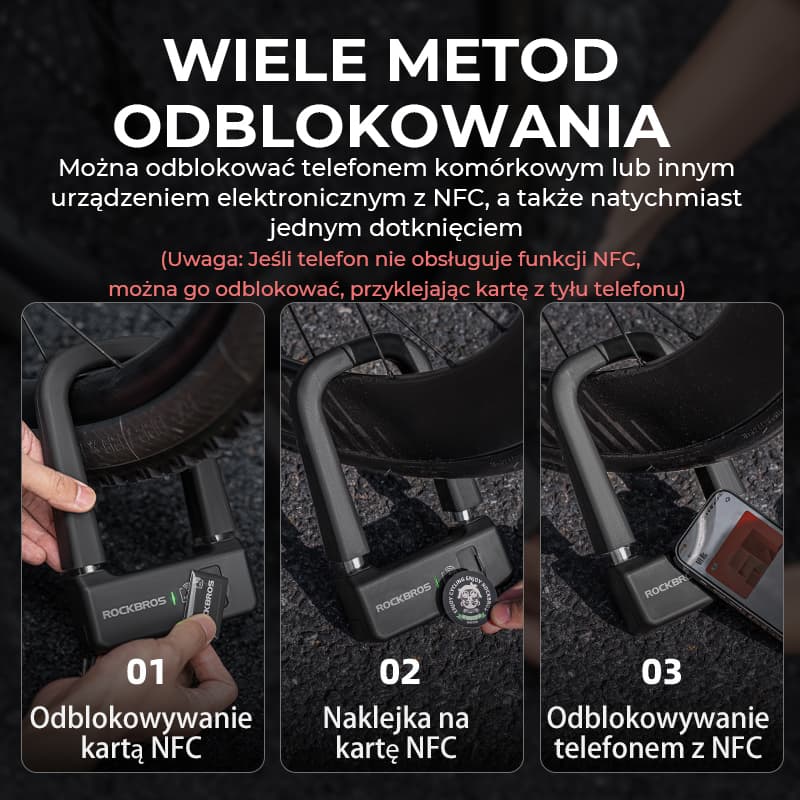 ROCKBROS Inteligentna Blokada Rowerowa w Kształcie Litery U z NFC-RBNS1 Zapięcia