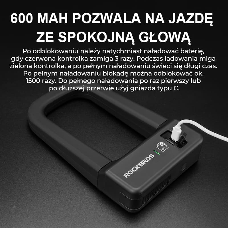 ROCKBROS Inteligentna Blokada Rowerowa w Kształcie Litery U z NFC-RBNS1 Zapięcia