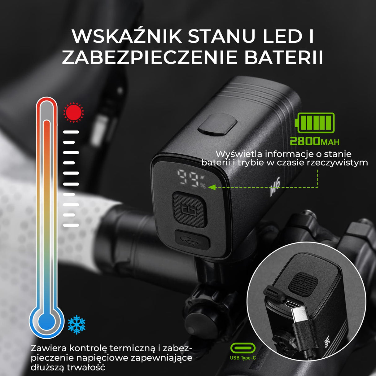 ROCKBROS Przednie Światło Rowerowe 1000 lm z Cyfrowym Wyświetlaczem-M6 Światła rowerowe