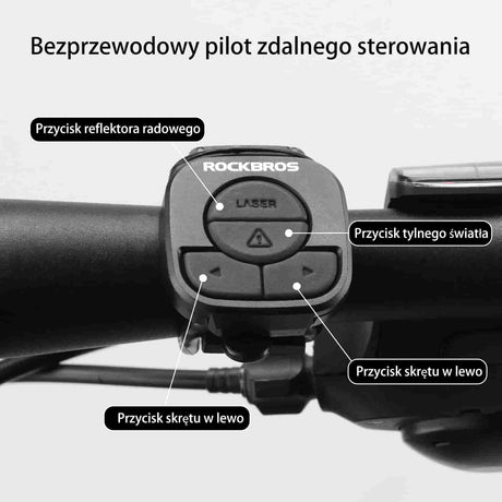ROCKBROS Inteligentna Lampka Tylna Kierunkowskazy, Laser i Pilot 80 lumenów Światła rowerowe