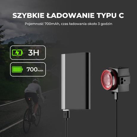 ROCKBROS Inteligentna Lampka Tylna z Klaksonem – A8Pro Światła rowerowe