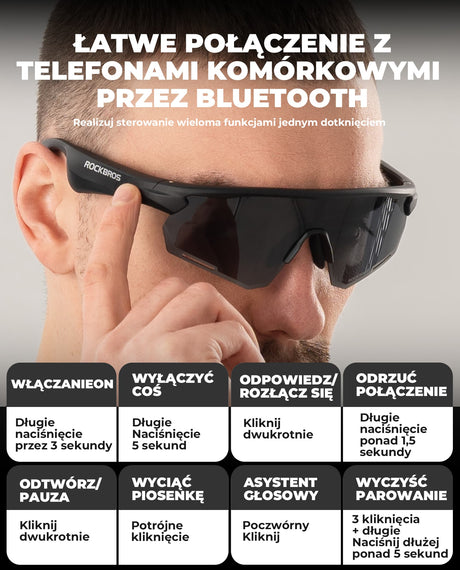 ROCKBROS Inteligentne Okulary Rowerowe Bluetooth Polaryzacyjne / Fotochromowe-SP251 Okulary i gogle