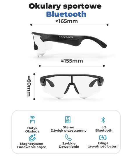 ROCKBROS Inteligentne Okulary Rowerowe Bluetooth Polaryzacyjne / Fotochromowe-SP251 Okulary i gogle