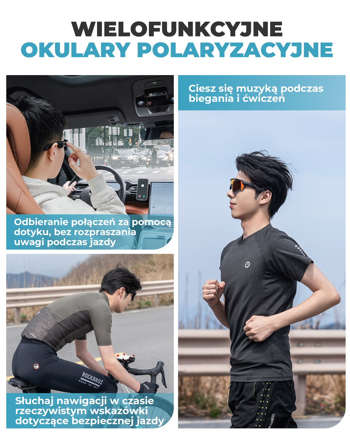 ROCKBROS Inteligentne Okulary Rowerowe Bluetooth Polaryzacyjne / Fotochromowe-SP251 Okulary i gogle