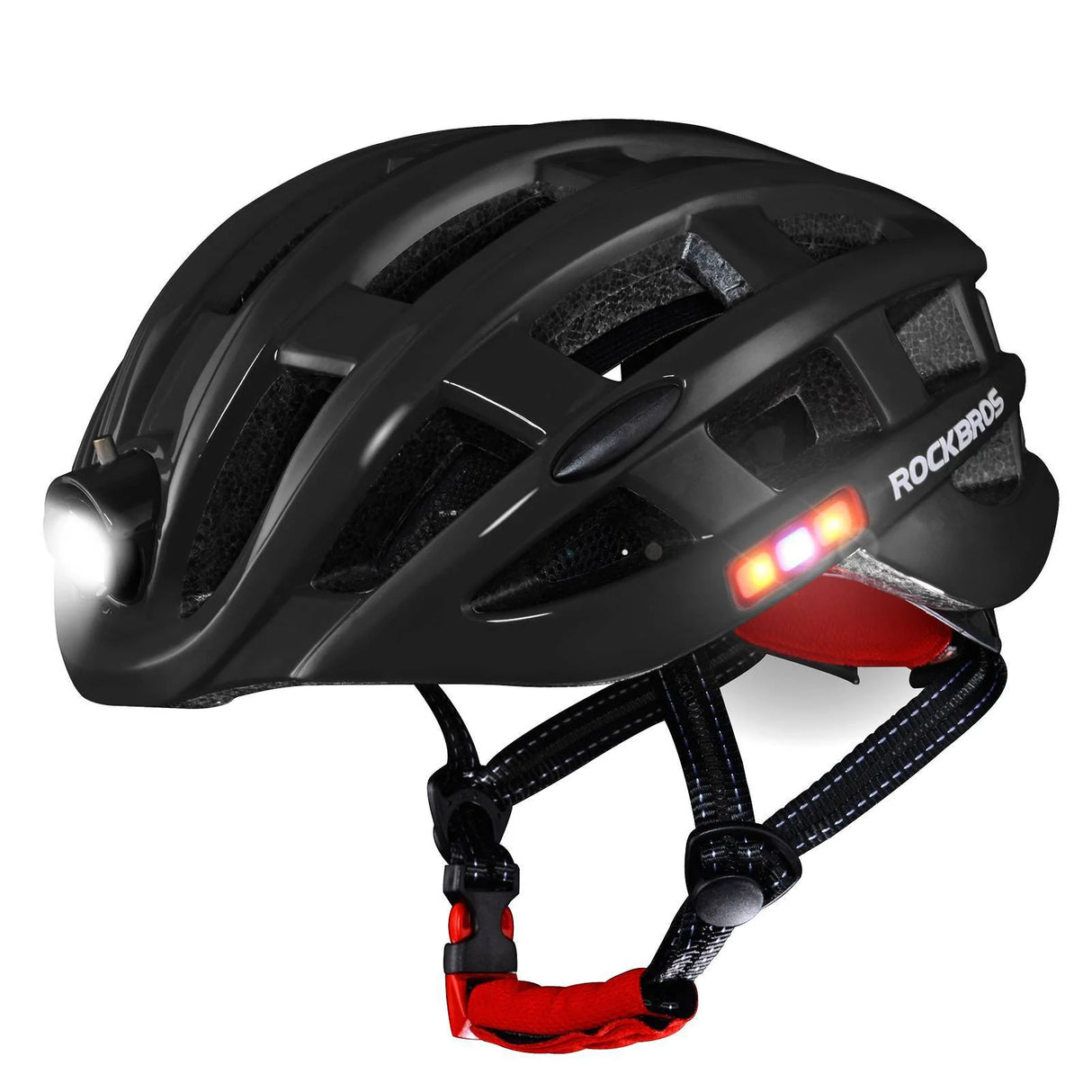 ROCKBROS Kask Rowerowy Z Światłem Ostrzegawczym-ZN1001 KaskiCzarny Regulowany obwód głowy(57-62 cm)