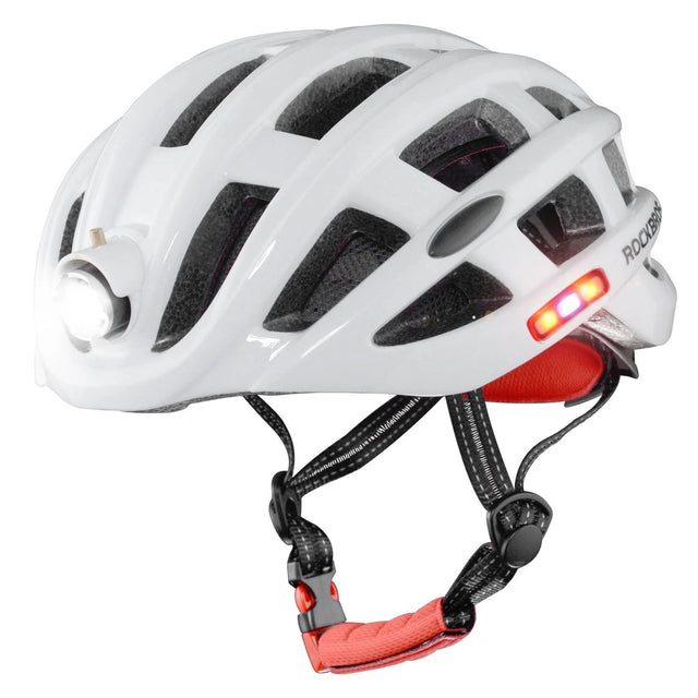 ROCKBROS Kask Rowerowy Z Światłem Ostrzegawczym-ZN1001 KaskiBiały Regulowany obwód głowy(57-62 cm)