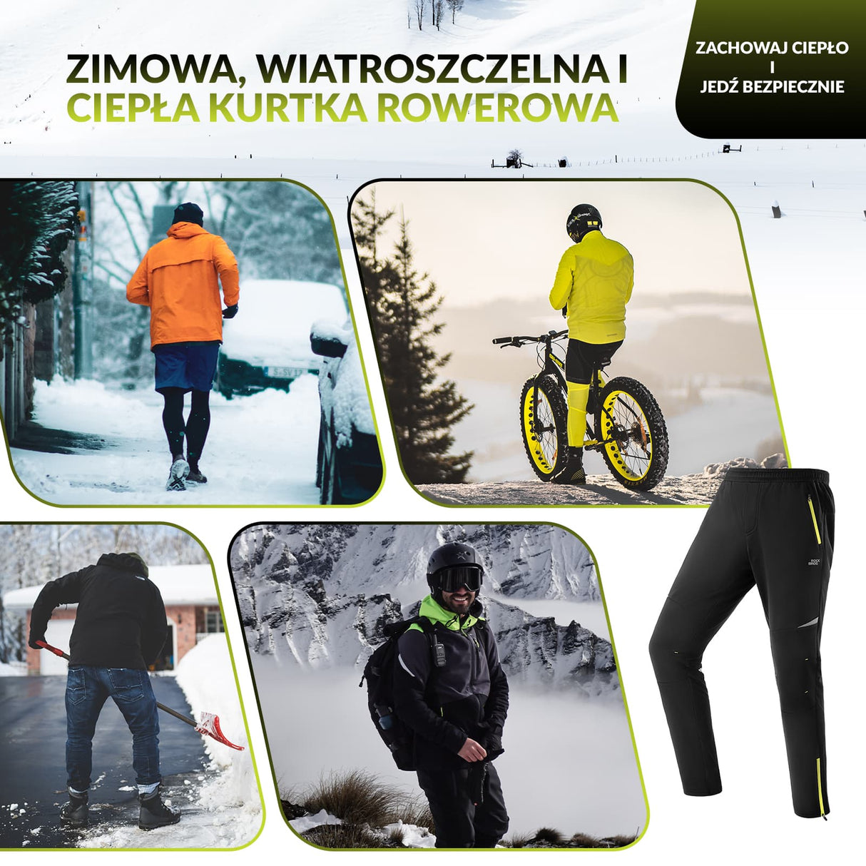 ROCKBROS Komplet Kurtka I Spodnie Rowerowe Polar Odblaskowy Elastyczne Wygodne Wiatroszczelne