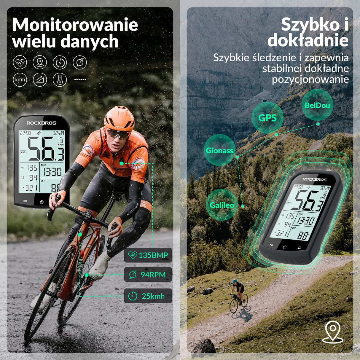 ROCKBROS Licznik Rowerowy Bezprzewodowy GPS Wodoodporny Prędkościomierz I Drogomierz Licznik
