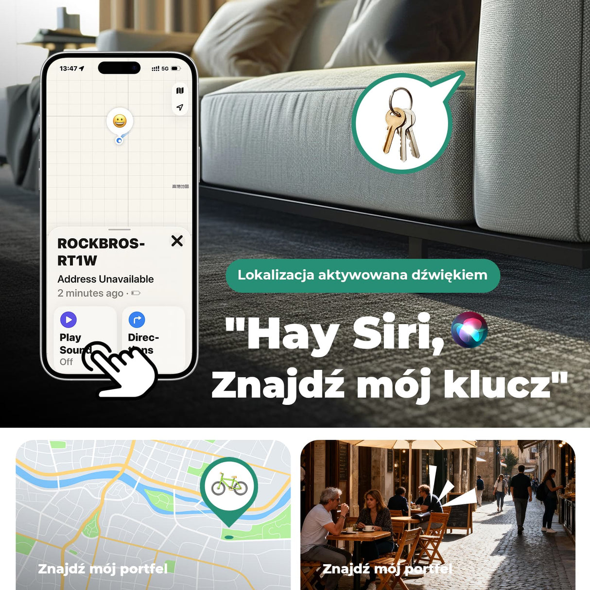 ROCKBROS Lokalizator Antykradzieżowy Apple 365 Dni Pracy, Dyskretny i Niezawodny-RT1W Akcesoria rowerowe