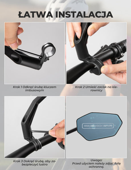 ROCKBROS Lusterko Rowerowe Regulacja 360° i Szkło HD o Wysokiej Rozdzielczości-F-253A Lusterko rowerowe