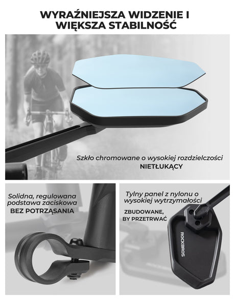 ROCKBROS Lusterko Rowerowe Regulacja 360° i Szkło HD o Wysokiej Rozdzielczości-F-253A Lusterko rowerowe