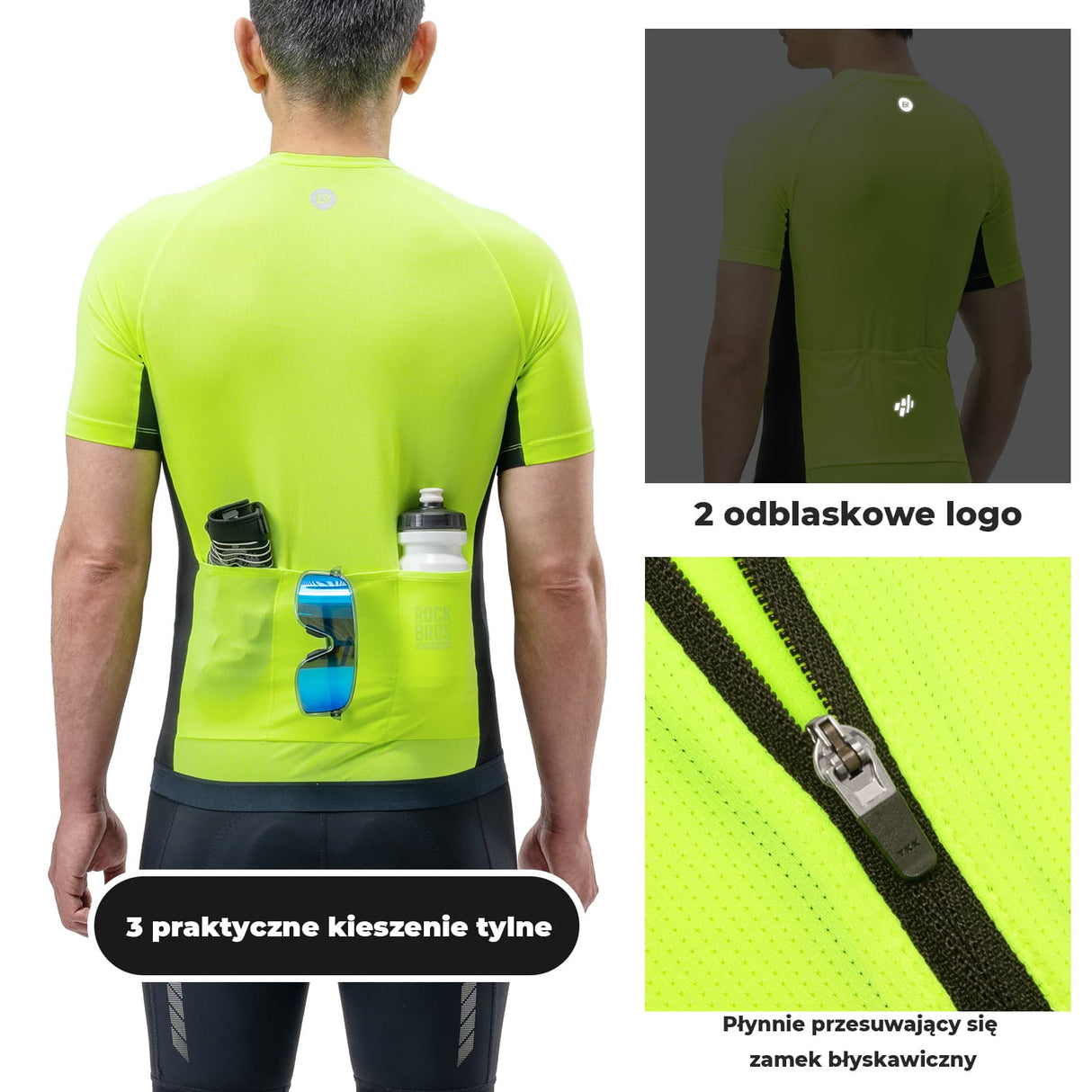 ROCKBROS Męska Koszulka Rowerowa High-VIS Neonowa Zieleń-YDDK013-1 Koszulki