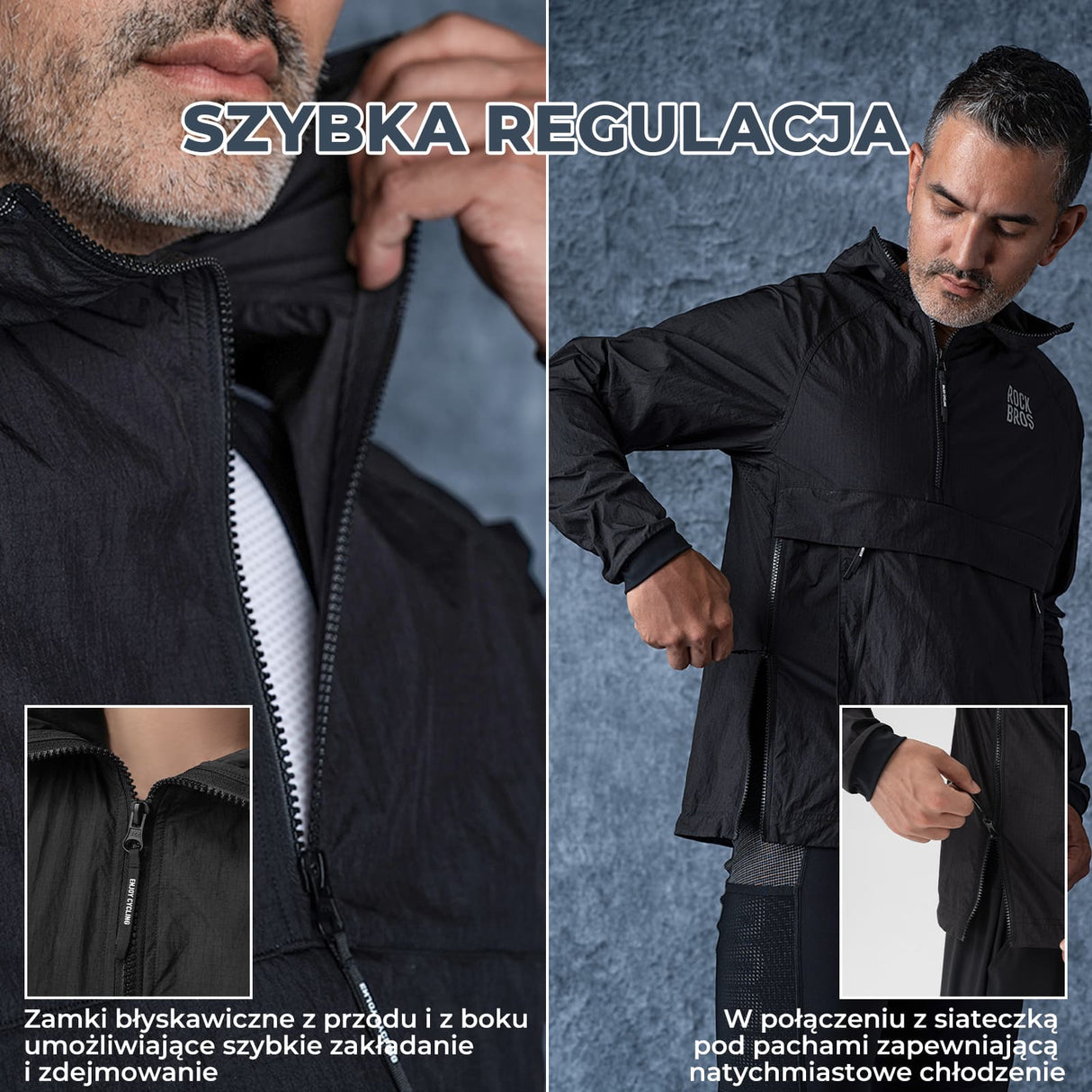 ROCKBROS Męska Kurtka Rowerowa Wiatroszczelna, Lekka I Oddychająca-YDWT013 Kurtki