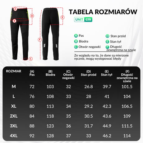 ROCKBROS Męskie Spodnie Rowerowe Zimowe Ciepłe, Regulowane Nogawki Spodni