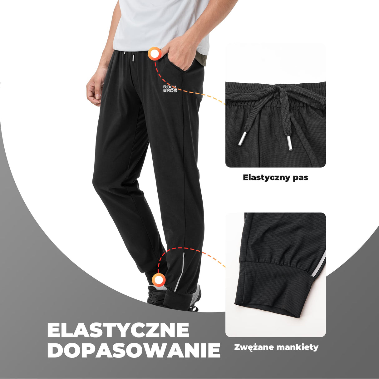 ROCKBROS Cienkie Spodnie Męskie Rowerowe z Odblaskowymi Paskami Spodnie