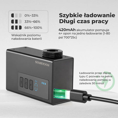 ROCKBROS Mini Elektryczne Pompki Rowerowa z Manometrem Maks. 120 PSI-AS240 PRO Elektryczne pompki