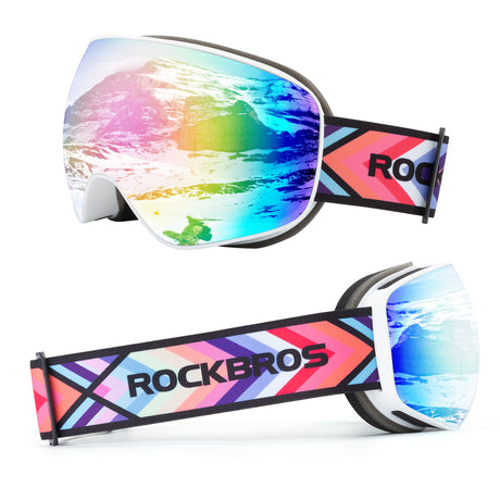ROCKBROS Okulary Narciarskie Gogle dla Dorosłych i Dzieci, Przeciwmgielne-SP284 Gogle narciarskieBiałe ramki dla dorosłych