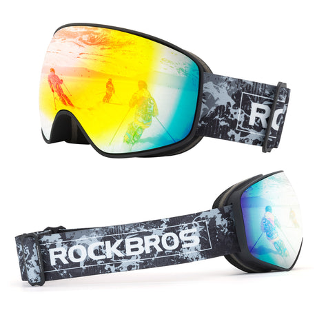 ROCKBROS Okulary Narciarskie Gogle dla Dorosłych i Dzieci, Przeciwmgielne-SP284 Gogle narciarskieCzarne ramki dla dzieci
